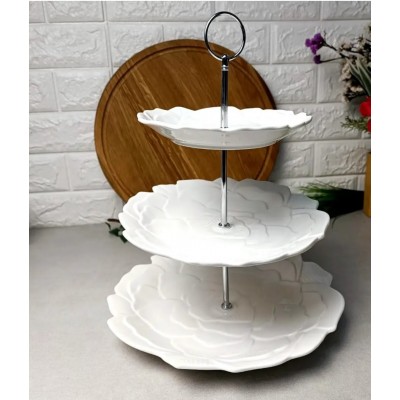 Фарфоровая фруктовница 3яруса*Белая роза*