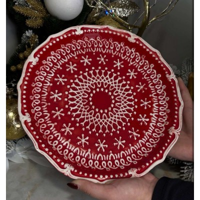 Керамическое круглое блюдо (27,5*3см) Снежинки