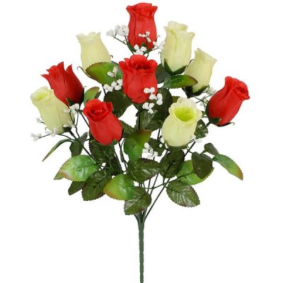 Искусственные цветы букет бутоны роз с гипсофилой , 47см