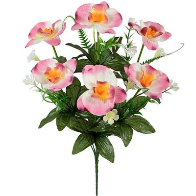 Искусственные цветы букет орхидеи декор с пластмассовыми колокольчиками, 41см