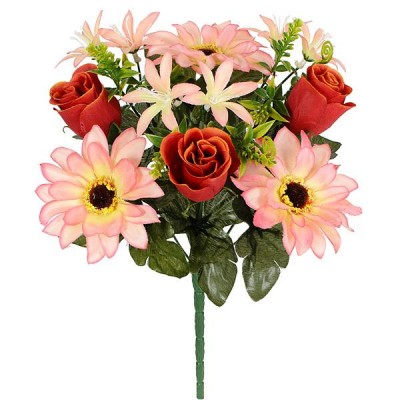 Искусственные цветы букет композиция розы, герберы, лилии, 32см