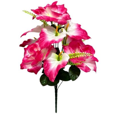 Искусственные цветы букет роз с каллами, 52 см