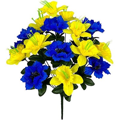 Искусственные цветы букет васильки и нарцыссы серия Украина, 55см