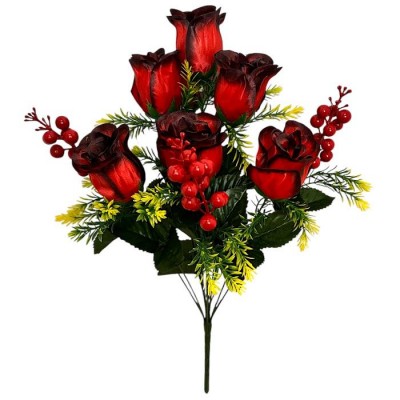 Искусственные цветы букет бутоны атласные с калиной, 55см Искусственные цветы букет бутоны атласные с калиной, 55см