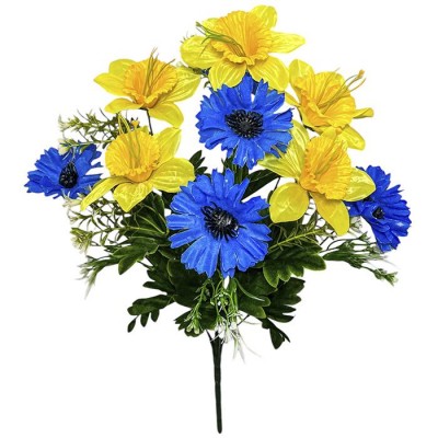 Искусственные цветы букет атласные васильки с нарциссами серия Украина, 52см Искусственные цветы букет атласные васильки с нарциссами серия Украина, 52см