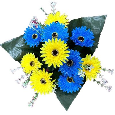 Искусственные цветы букет астры желто-голубые серия Украина, 36см