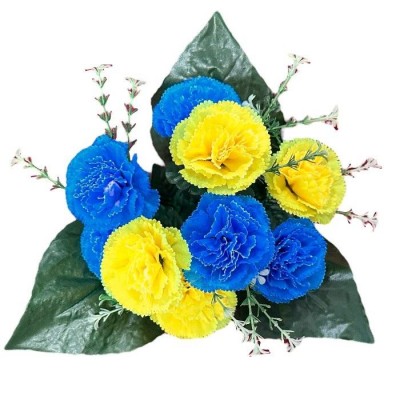 Искусственные цветы букет гвоздики желто-синие серия Украина, 38см