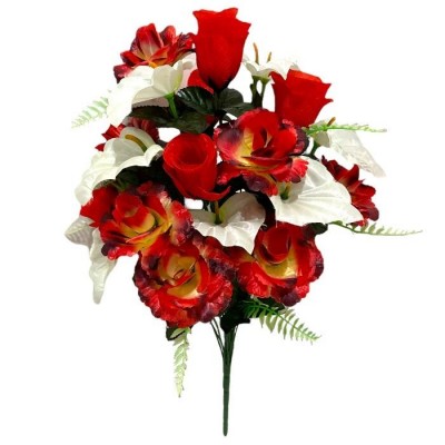 Искусственные цветы букет роз с каллами и бутонами, 63см