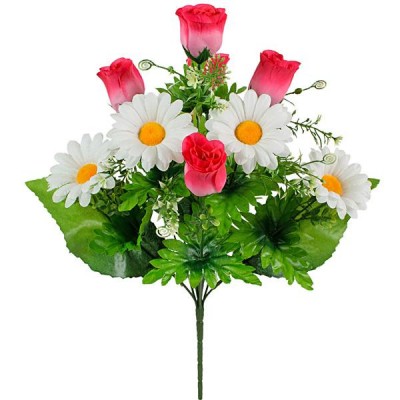 Искусственные цветы букет бутоны роз с ромашкой, 47см