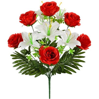 Искусственные цветы букет лилий и роз, 57см