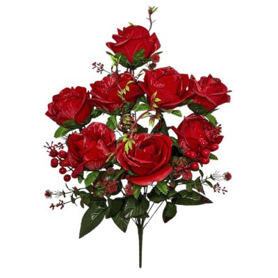 Искусственные цветы букет атласные розы Рябина, 70см Искусственные цветы букет атласные розы Рябина, 70см