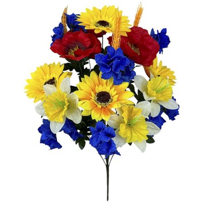 Искусственные цветы букет Вышиванка маки, подсолнухи, васильки, нарцыссы, 58см Искусственные цветы букет Вышиванка маки, подсолнухи, васильки, нарцыссы, 58см