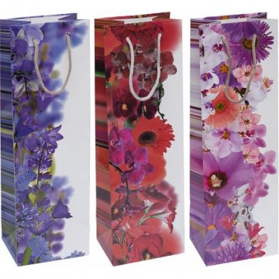 Пакет кольоровий Пляшка - мікс Квіти 12х39х9 см 7005 Пакет кольоровий Пляшка - мікс Квіти 12х39х9 см 7005