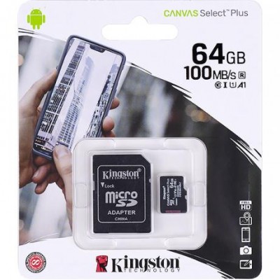 Карта памяти Kingston MicroSDXC 64GB UHS-I A1 (Cl10)+SD adapter SDCS2/64GB 044675/298697