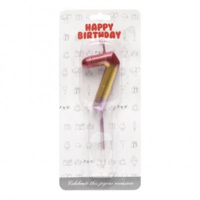 Свеча-цифра "7" металлик разноцветная JY-1065