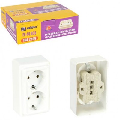 Розетка накладна EURO подвійна 10,5×6,5×4,5 см із заземленням 07