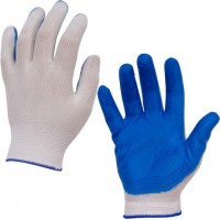 Перчатки рабочие В-10 бело-синие прорезиненные.