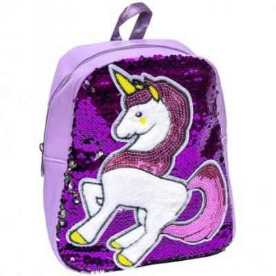 Рюкзак детский с пайетками "Лошадка" SM-8-3 Фиолетовый - серебро экокожа, 26*22*9см
