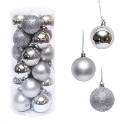 Набір кульок 24 штуки D4см Срібло тубус