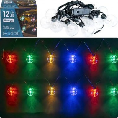 АКЦІЯ! Гірлянда електрична Ретро Лампочка 12шт мультиколір LED кругла 4м RJ-18