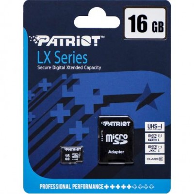 Карта памяти Patriot MicroSDHC 16GB UHS-I (Class 10) LX Series +SD adapter
