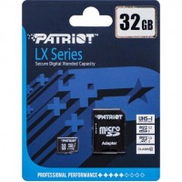 Карта памяти Patriot MicroSDHC 32GB UHS-I (Class 10) LX Series +SD adapter