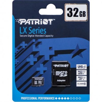 Карта памяти Patriot MicroSDHC 32GB UHS-I (Class 10) LX Series +SD adapter