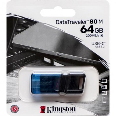 Флешка Kingston USB 64Gb DT 80М USB 3.2 Type-C Black/Blue 330656