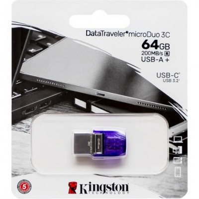 Флешка Kingston USB 64Gb DT microDuo 3C 3.2 (Type-A/Type-C) (200Mb/s) 328219