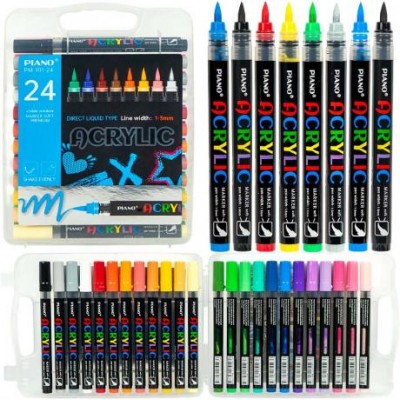 Акрилова фарба 24 кольори Marker Premium PIANO PM-101-24 м'який наконечник-пензлик
