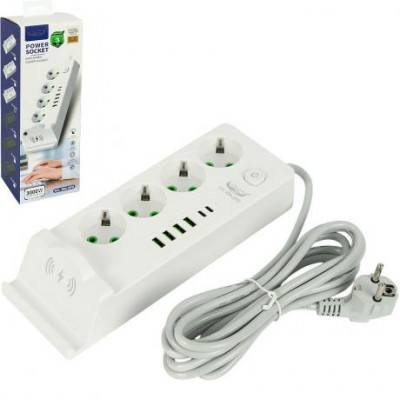 Мережевий фільтр - подовжувач 3000W 994-2PD, 4 розетки + 4USB+2Type-C, бездротова зарядка, 3м 482