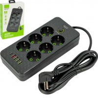 Мережевий фільтр - подовжувач 2500W 3м, 6 розеток + 4 USB + 1 Type-C, 484