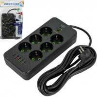Мережевий фільтр - подовжувач 2500W 5м, 6 розеток + 4 USB + 1 Type-C, 485