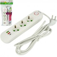 Подовжувач електричний на 3шт/3м +2USB +1Type-C з вимикачем 495