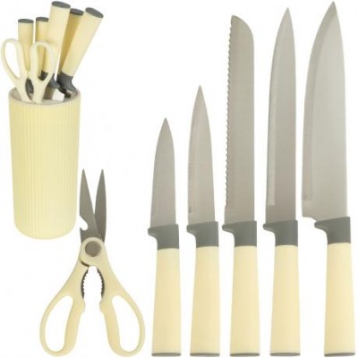 Набір кулінарних ножів із ножицями на підставці 7 предметів, білий BD-701 Набір кулінарних ножів із ножицями на підставці 7 предметів, білий BD-701