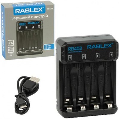 Зарядний пристрій RABLEXдля Ni-MH/Ni-Cd/AA/AAA/9V акумуляторів RB403