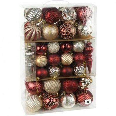 Набір ялинкових прикрас 74шт Бордово-золотий 6279-1B Набір ялинкових прикрас 74шт Бордово-золотий 6279-1B