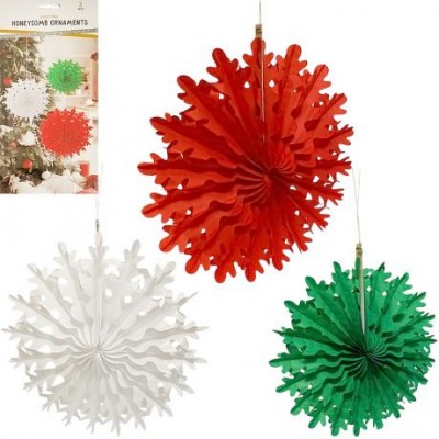 Набір підвісних паперових новорічних прикрас 3шт Сніжинка CG-9