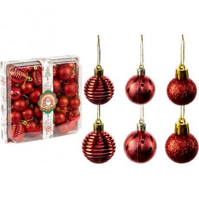Набір новорічних куль 48шт D4см/2,5см Червоний блиск YH-9576
