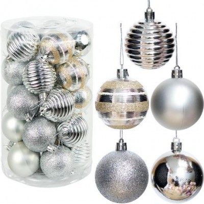 Набір новорічних куль 25шт D6см Срібло (5 дизайнів по 5шт) YH-9287 тубус