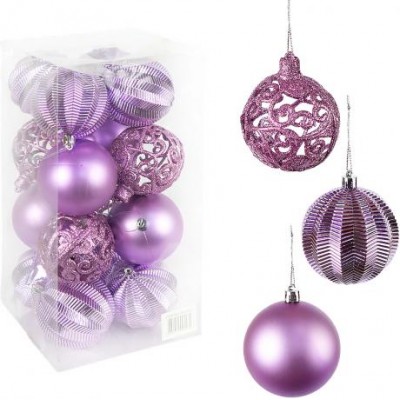 Набір новорічних куль 16шт D8см Фіолетовий YH-9113