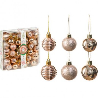 Набір новорічних куль 48шт D4см/2,5см Рожево-Золотий блиск YH-9576