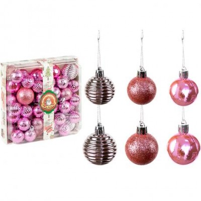 Набір новорічних куль 48шт D4см/2,5см Рожевий блиск YH-9576