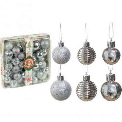 Набір новорічних куль 48шт D4см/2,5см Срібний блиск YH-9576