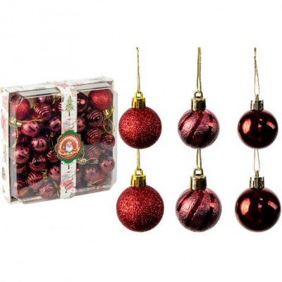 Набір новорічних куль 48шт D4см/2,5см Бордовий блиск YH-9576