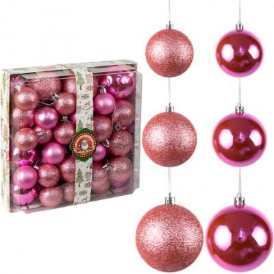 Набір новорічних куль 42шт Рожевий D4/5/6/7см YH-9574