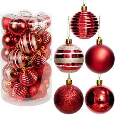 Набір новорічних куль 25шт D6см Червоний (5 дизайнів по 5шт) YH-9287 тубус