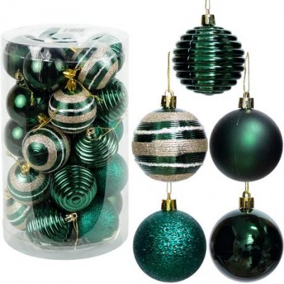 Набір новорічних куль 25шт D6см Смарагд (5 дизайнів по 5шт) YH-9287 тубус
