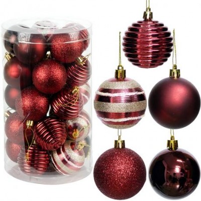 Набір новорічних куль 25шт D6см Бордо (5 дизайнів по 5шт) YH-9287 тубус