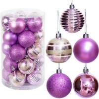 Набір новорічних куль 25шт D6см Фіолетовий (5 дизайнів по 5шт) YH-9287 тубус